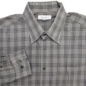Joseph Abboud‎ Mens Button Up Shirt XL Gray Plaid Dress Business Casual